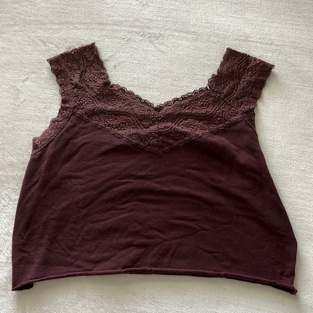 brown lace vintage top!! by Assoluto!! so adorable!! size: L